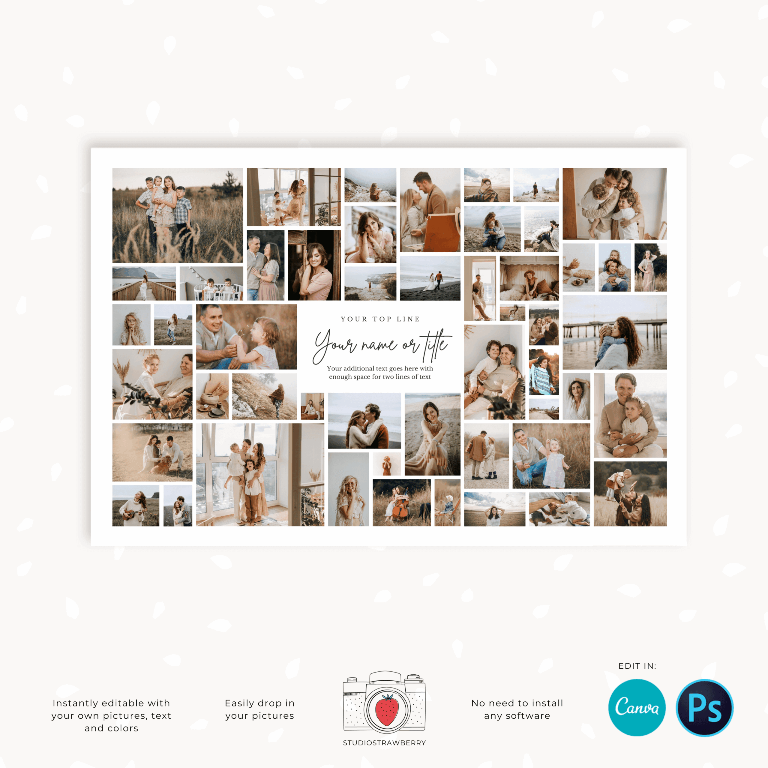 36 24 Photo Collage Template For Celebrations Memorials Funerals More Strawberry Kit