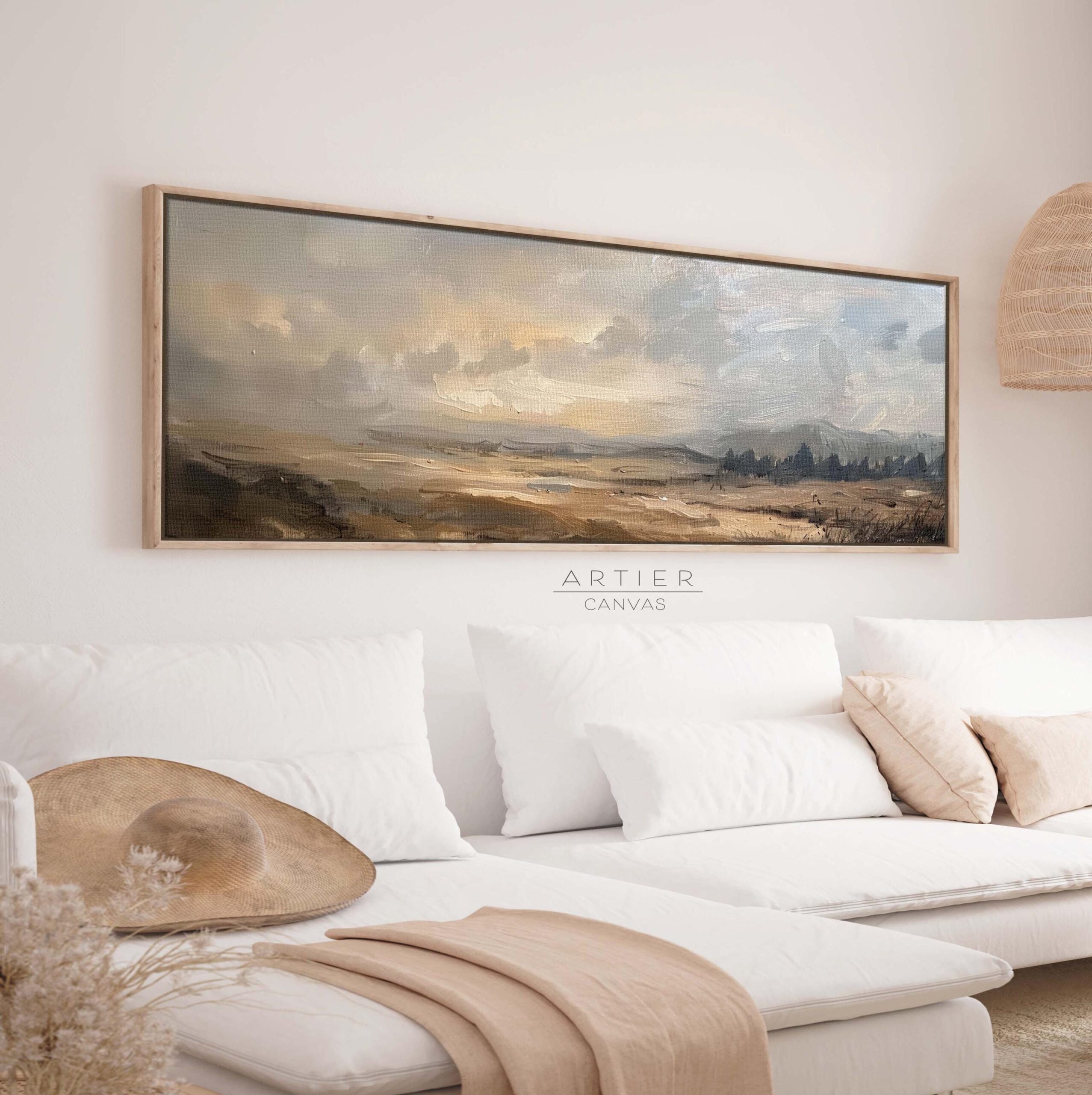 Abstract Moody Landscape Wall Art Vintage Field Canvas Print Panoramic Horizon Landscape Ready To Hang Above Bed Decor Ready To Hang Etsy