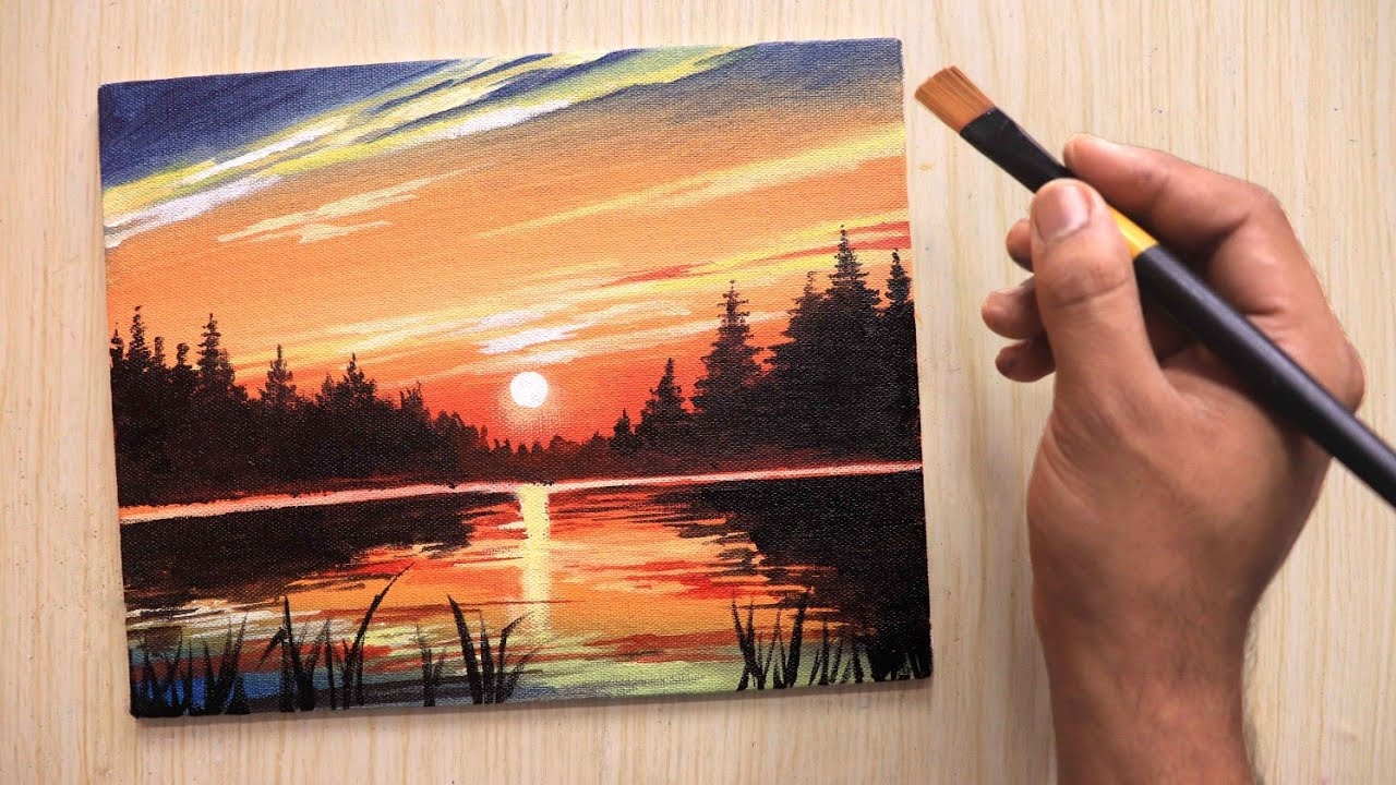 Acrylic Painting Of Beautiful Sunset Landscape Step By Step YouTube