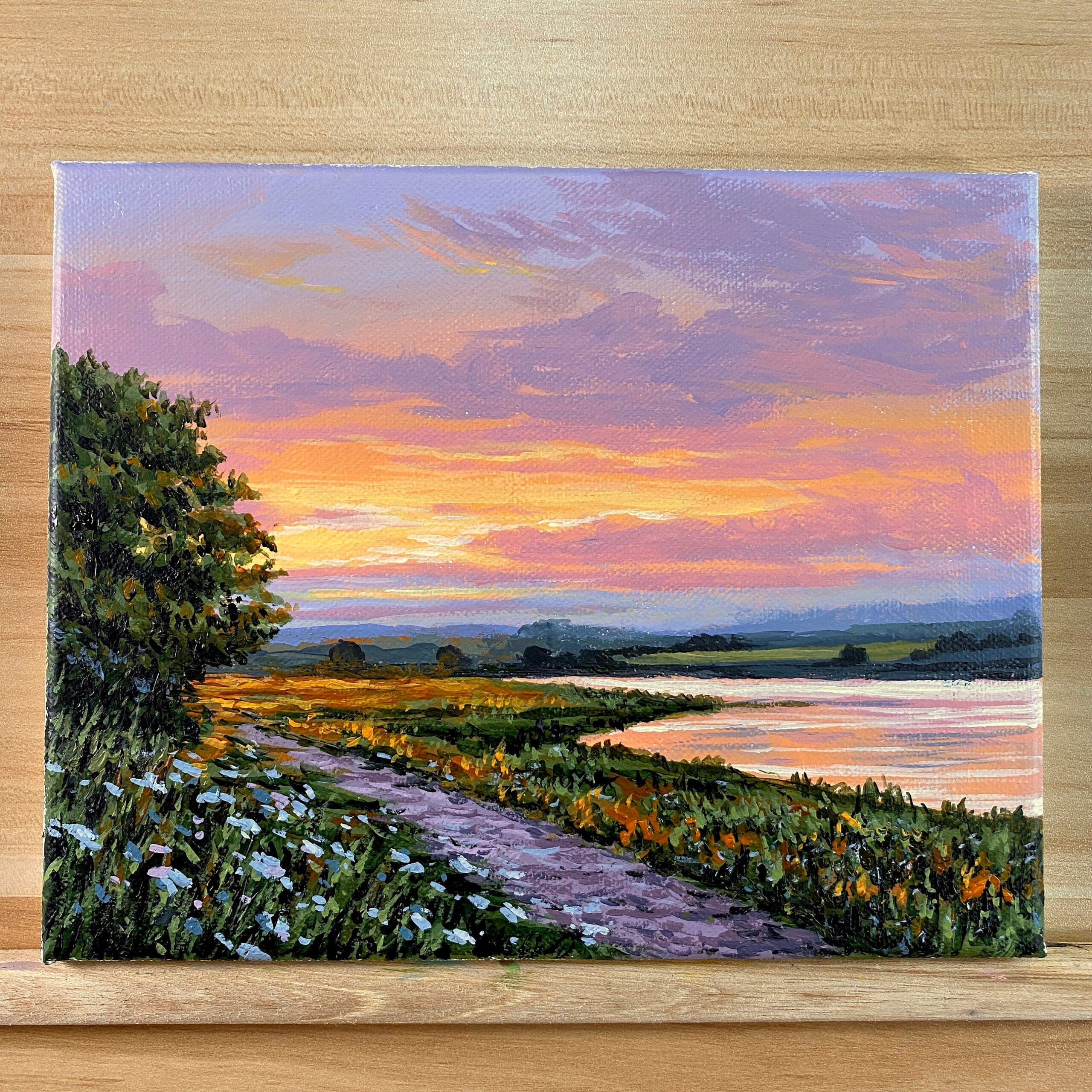 Acrylic Painting Sunset Lake Landscape Etsy