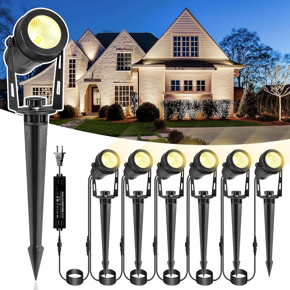 ALOVECO Low Voltage Landscape Lights 6 Pack LED Spot Lights Outdoor With 30W Transformer IP65 Waterproof Plug In Outdoor Landscape Lighting For Yard Garden Tree House Flag Pathway Warm White 2700K 