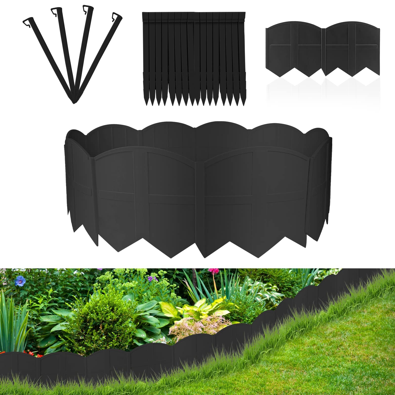 Amazon 20Ft Black Garden Edging Border 6 Inch Tall Landscape Edging With 20Pcs 7 8in Height Garden Stakes Decorative Edging For Landscaping Flower Bed Edging Borders Lawn Edging Patio Lawn Garden