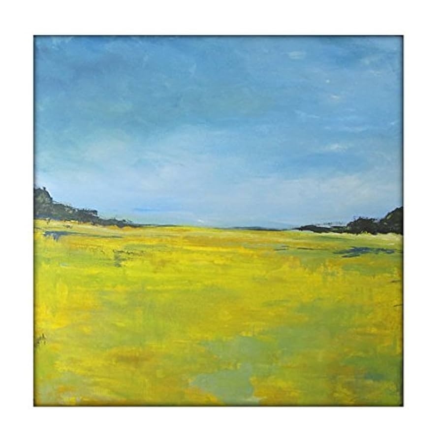 Amazon Abstract Landscape Modern Minimalist Acrylic Painting On Canvas 40x40 Yellow Greens Blues Handmade Products