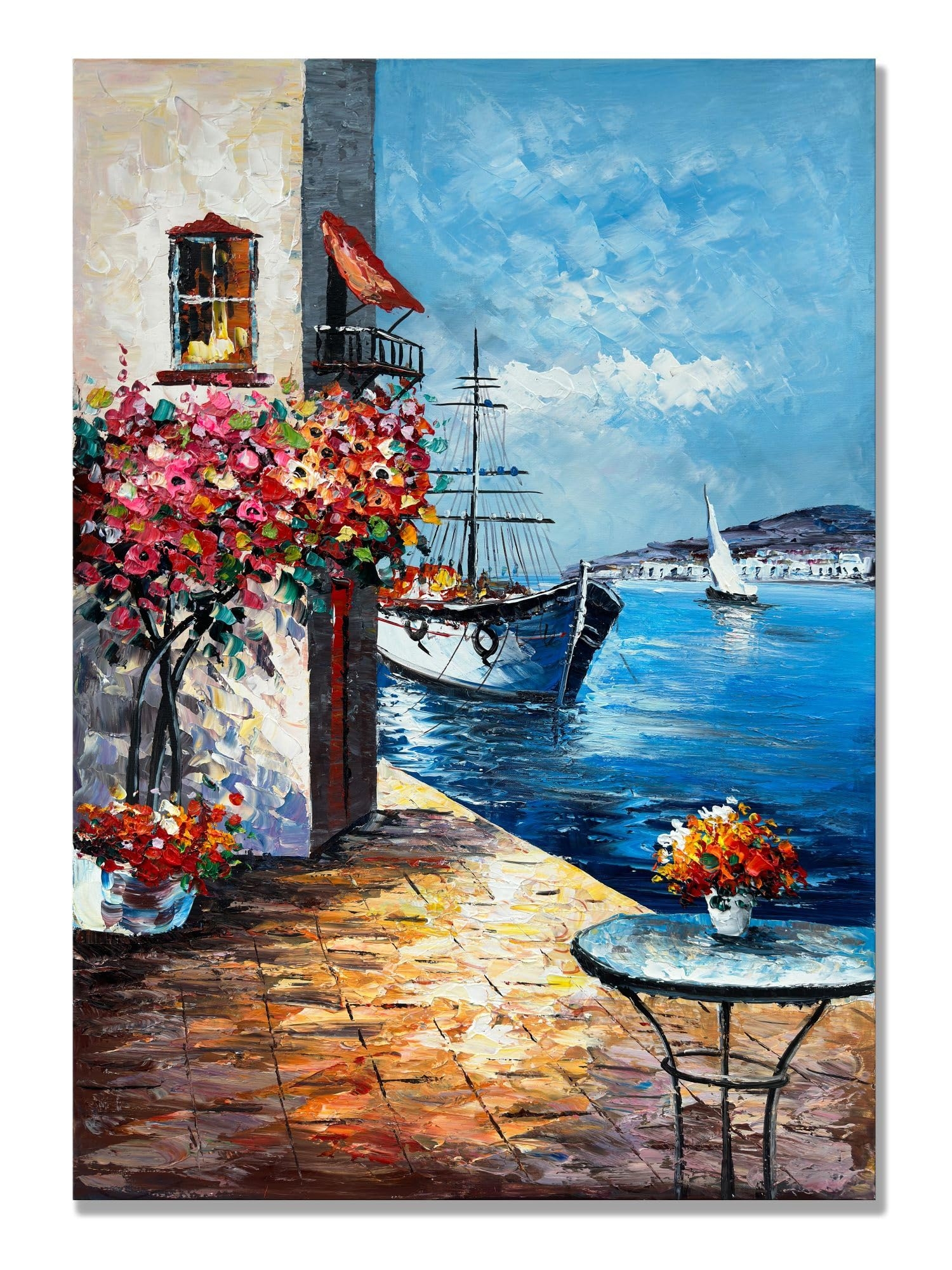 Amazon Alenoss Handmade Mediterranean Landscape Painting 28x40 Inches Large 3D Wall Art For Home Decorations Framed Abstract Canvas Wall Art Contemporary Texture Wall Decor Paintings