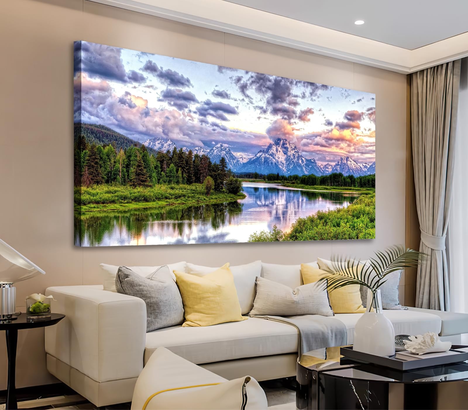 Amazon ArteWOODS Nature Canvas Wall Art Mountain River Forest Picture Oxbow Bend Grand Teton Landscape Wall Decor Artwork Green Painting Print For Living Room Bedroom Home Office Decoration 29 X 58 