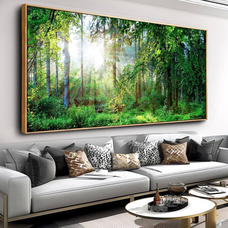 Amazon Canvas Wall Art For Living Room Green Forest Landscape Sunshine Over Forest Photograph Printed On Canvas For Home Bedroom Wall Decoration Large Framed Wall Art Print Artwork Natural Pictures 20 x40 Posters
