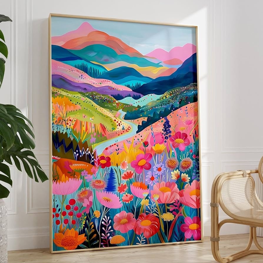 Amazon Colorful Mountain Wall Art Abstract Mountain Canvas Colorful Flower Floral Print Abstract Landscape Poster Funky Preppy Colorful Trendy Art Mountain Flower Wall Art For Bedroom 16x24inch No Frame Posters Prints