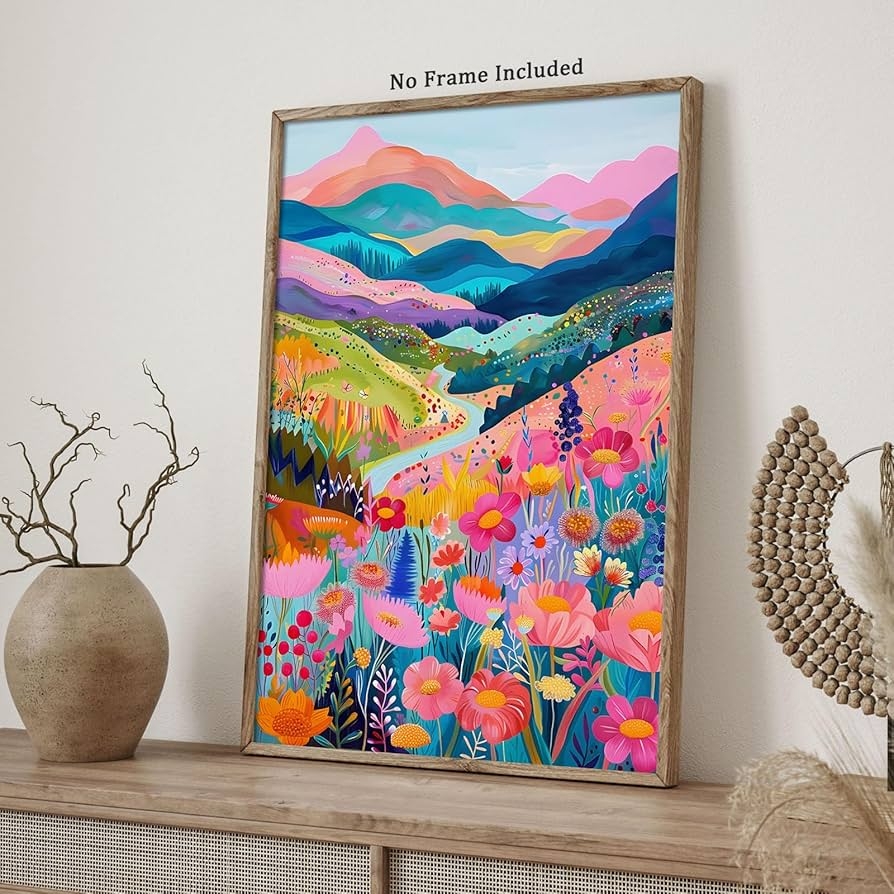 Amazon Colorful Mountain Wall Art Abstract Mountain Canvas Colorful Flower Floral Print Abstract Landscape Poster Funky Preppy Colorful Trendy Art Mountain Flower Wall Art For Bedroom 16x24inch No Frame Posters Prints