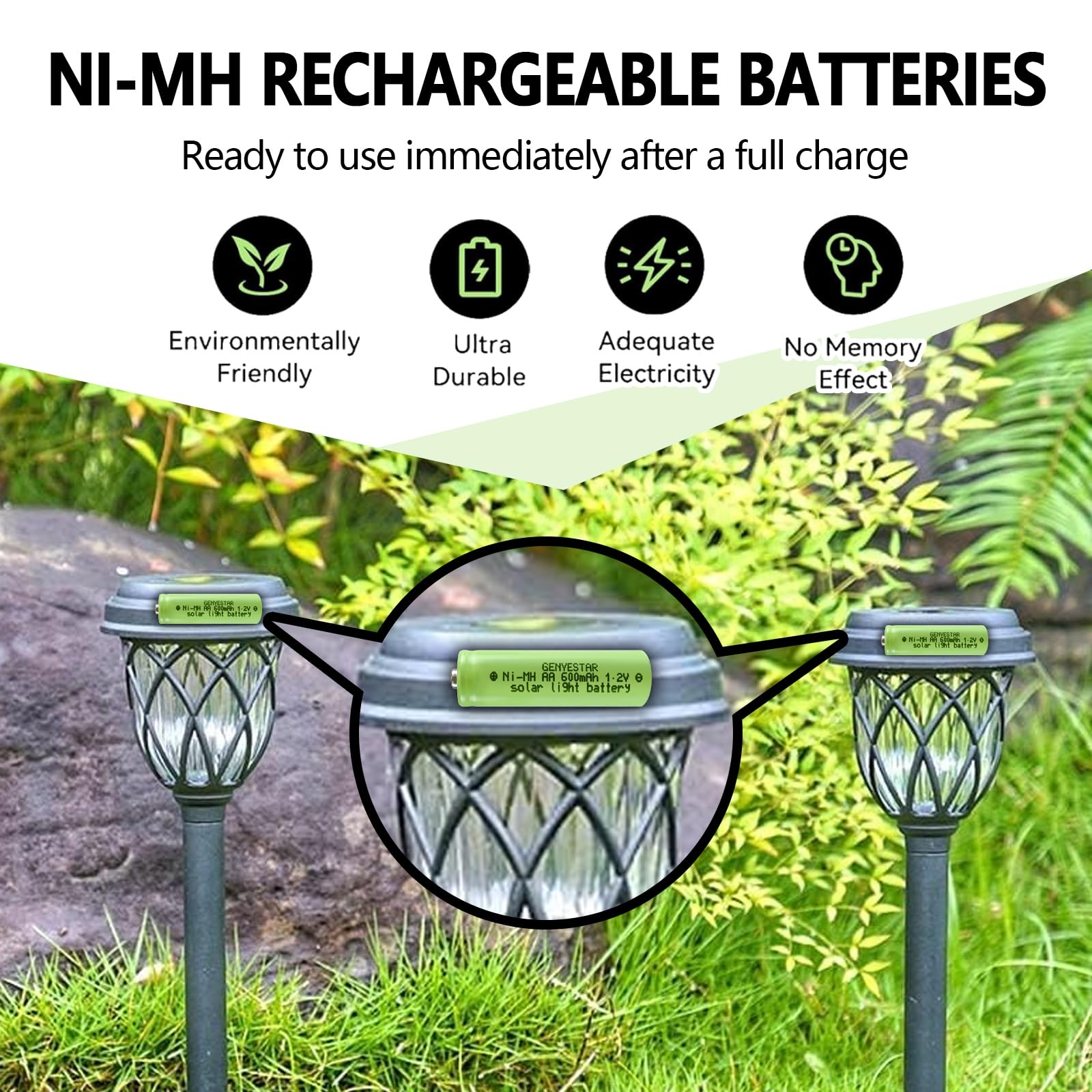 Amazon GENYESTAR AA Rechargeable Batteries Nimh 600mAh 1 2V Double A Solar Light Battery Ideal For Solar Garden Lawn Landscaping Lamps Lights Lantern 8 Pack Health Household