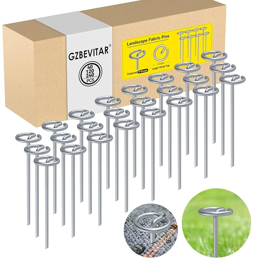 Amazon GZBEVITAR Landscape Fabric Pins Thickened 8 Gauge Circle Top Landscape Pins 120 Pcs Not Easy To Bend 6 Inch Galvanized Landscape Fabric Stakes More Holding Power Than U Shape Garden Staples 120 