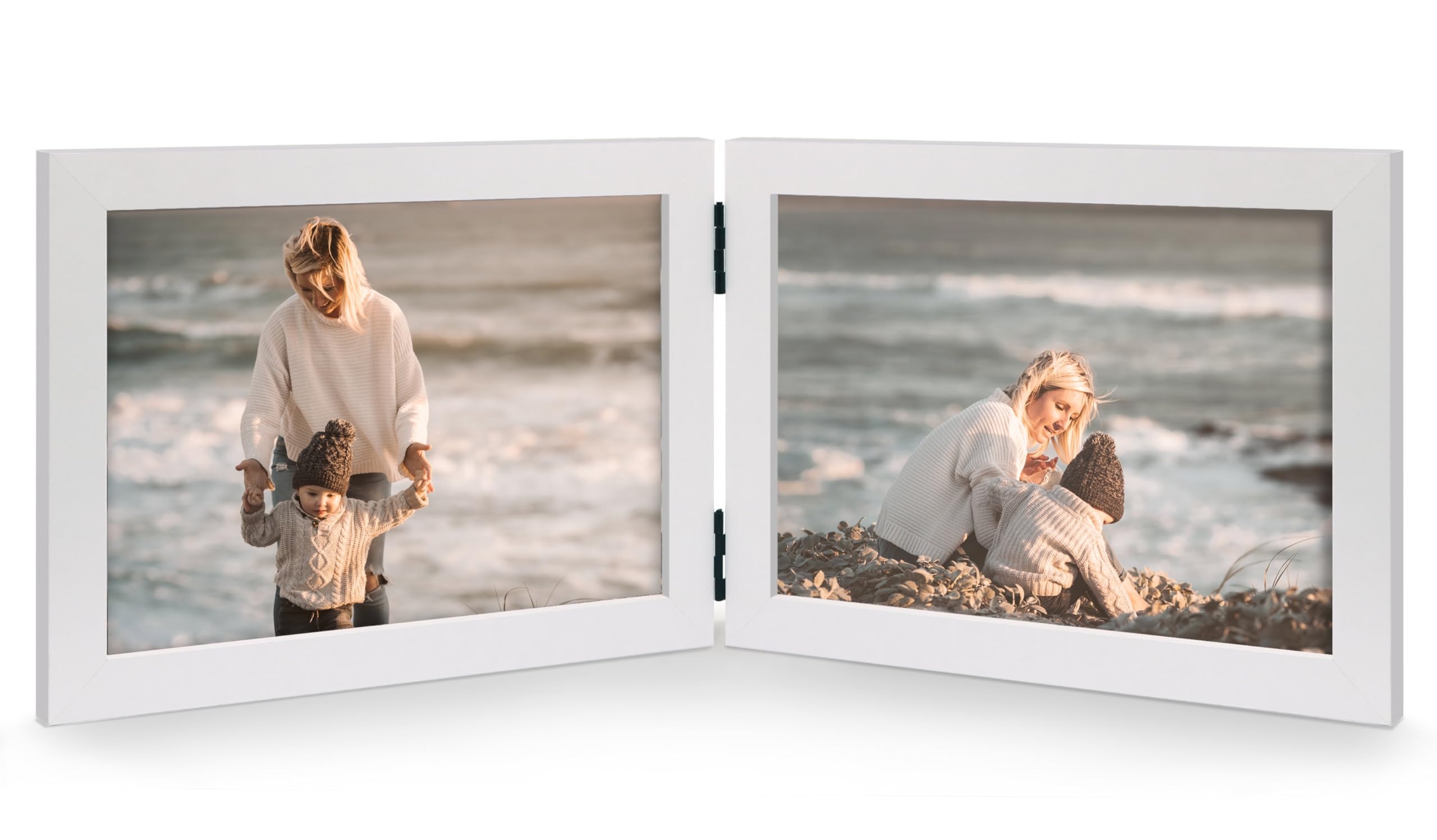 Amazon JD Concept Double 5x7 Horizontal Combo White Wood Picture Frame 4 5x6 5 Opening Foldable Landscape View Photo Frame On Table top Or Wall