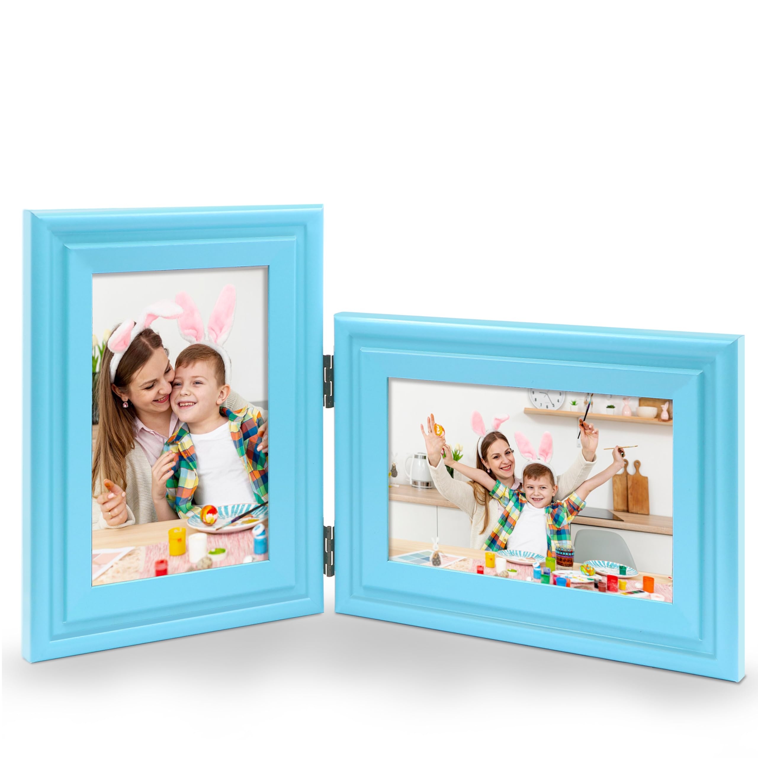 Amazon JD Concept Vertical Horizontal Combo Art Double 4x6 Soft Blue Wood Foldable Picture Frame Opening 3 5x5 5 For 4 By 6 Portrait And Landscape View