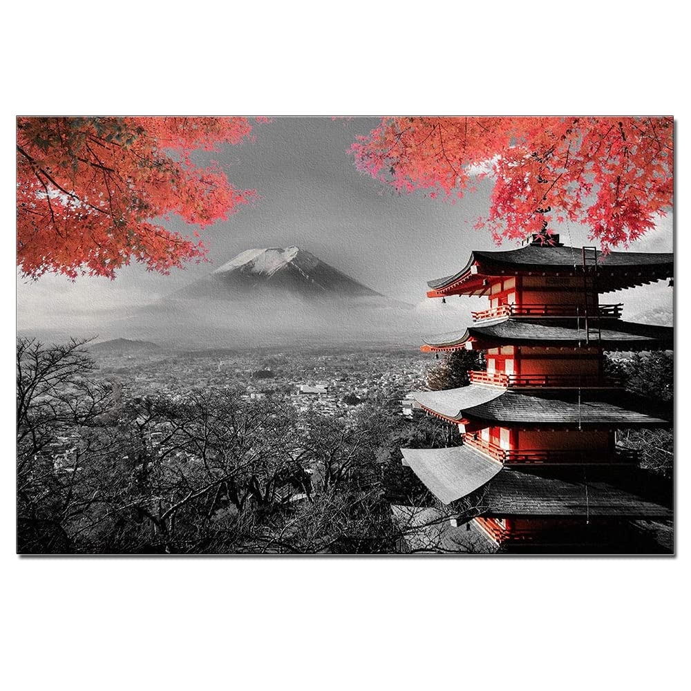 Amazon Large Natural Scenery Temple Autumn Canvas Painting For Home Decorations Japanese Landscape Artwork Poster Print Nursery Room Wall Art Framed Ready To Hang Japanese Temple 24x36inch Posters Prints