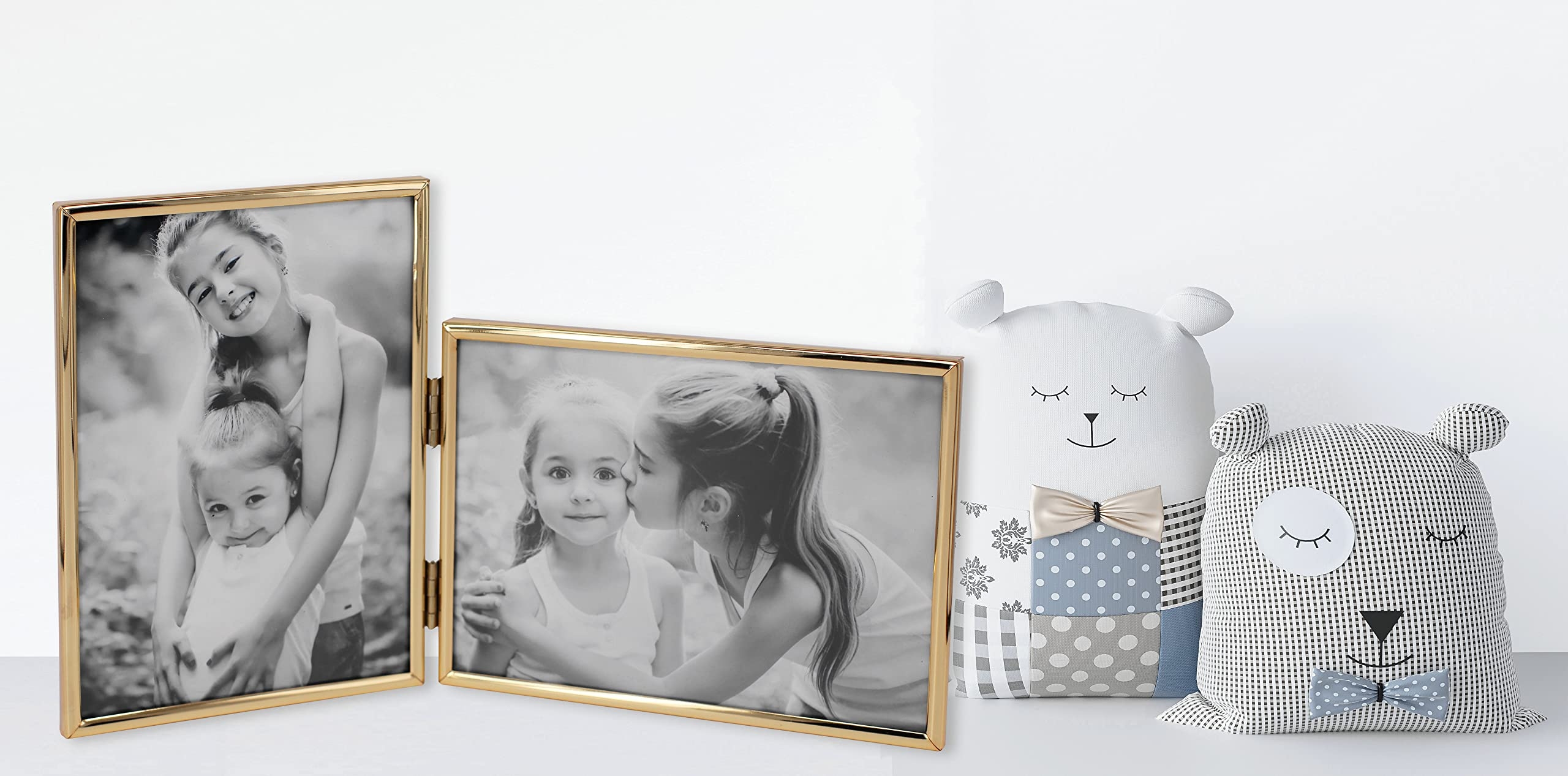 Amazon LEADEX Vertical Horizontal Combo Double 4 By 6 Inch Metal Folding Picture Frames 1 Landscape And 1 Portrait Style Modern Gold 