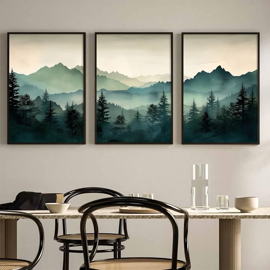 Amazon Mountain Wall Art Decor Set Of 3 Sage Green Forest Canvas Wall Art Prints Nature Landscape Wall Decor Watercolor Pine Tree Pictures Abstract Modern Painting For Living Room Bedroom 16x24 Inch