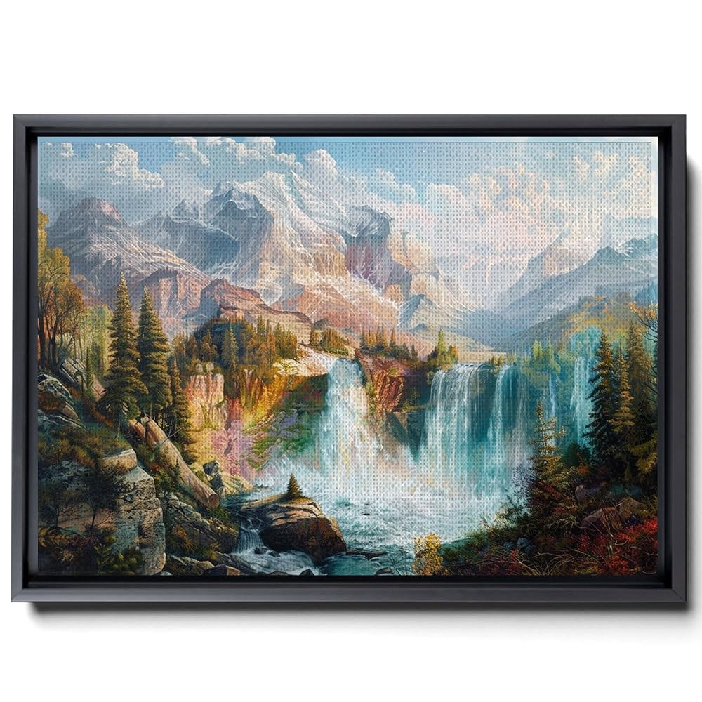 Amazon Mountain Wall Art Vintage River Landscape Painting Mountain Art Print Mountain Lake Art Forest Painting Mountain River Art Print Farmhouse Wall Decor Art Prints Arts Home Kitchen