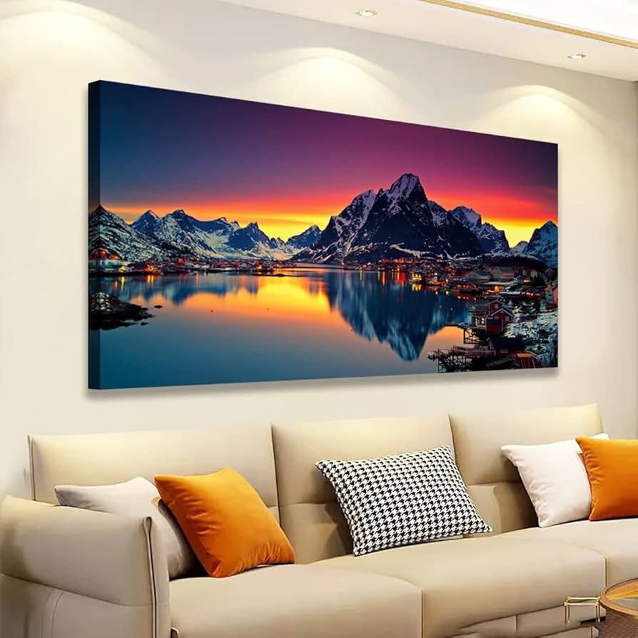Amazon Nature Wall Art Colorful Lake Mountain Picture Canvas Prints Poster Landscape Painting For Bedroom Kitchen Living Room Office Wall Decor Home Decorations Modern Artwork Picture Frame 20x40inch Posters Prints