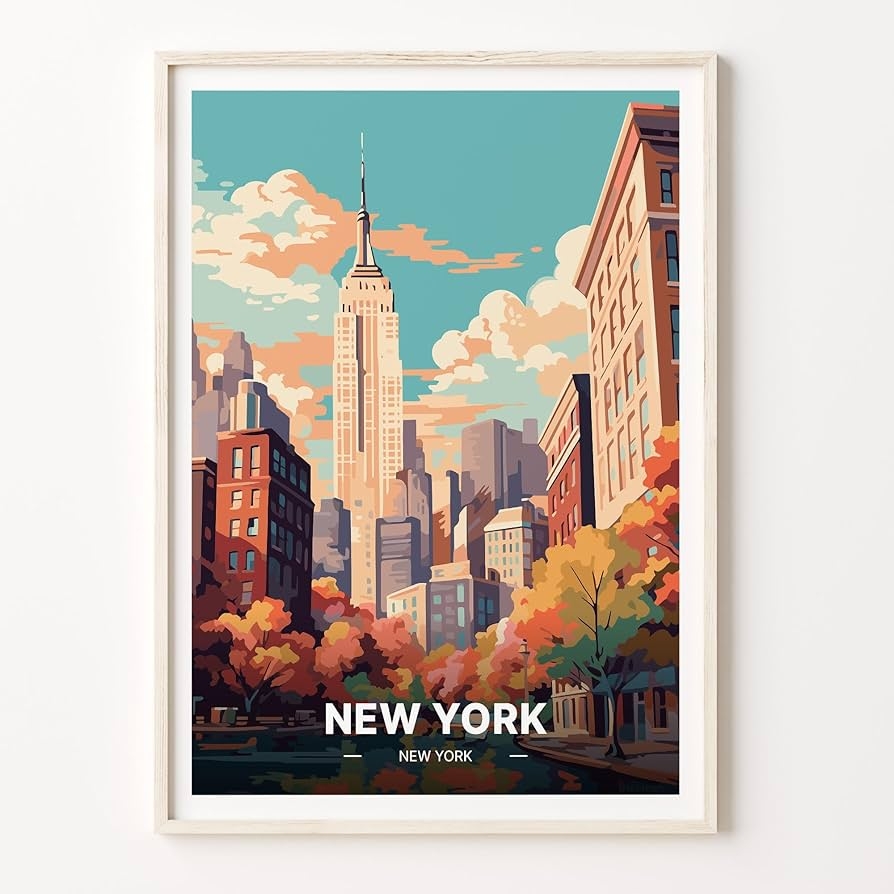 Amazon New York City Travel Poster Retro Manhattan Wall Art NYC Skyline Decor US Cities Landscape Prints For Home And Posters Prints