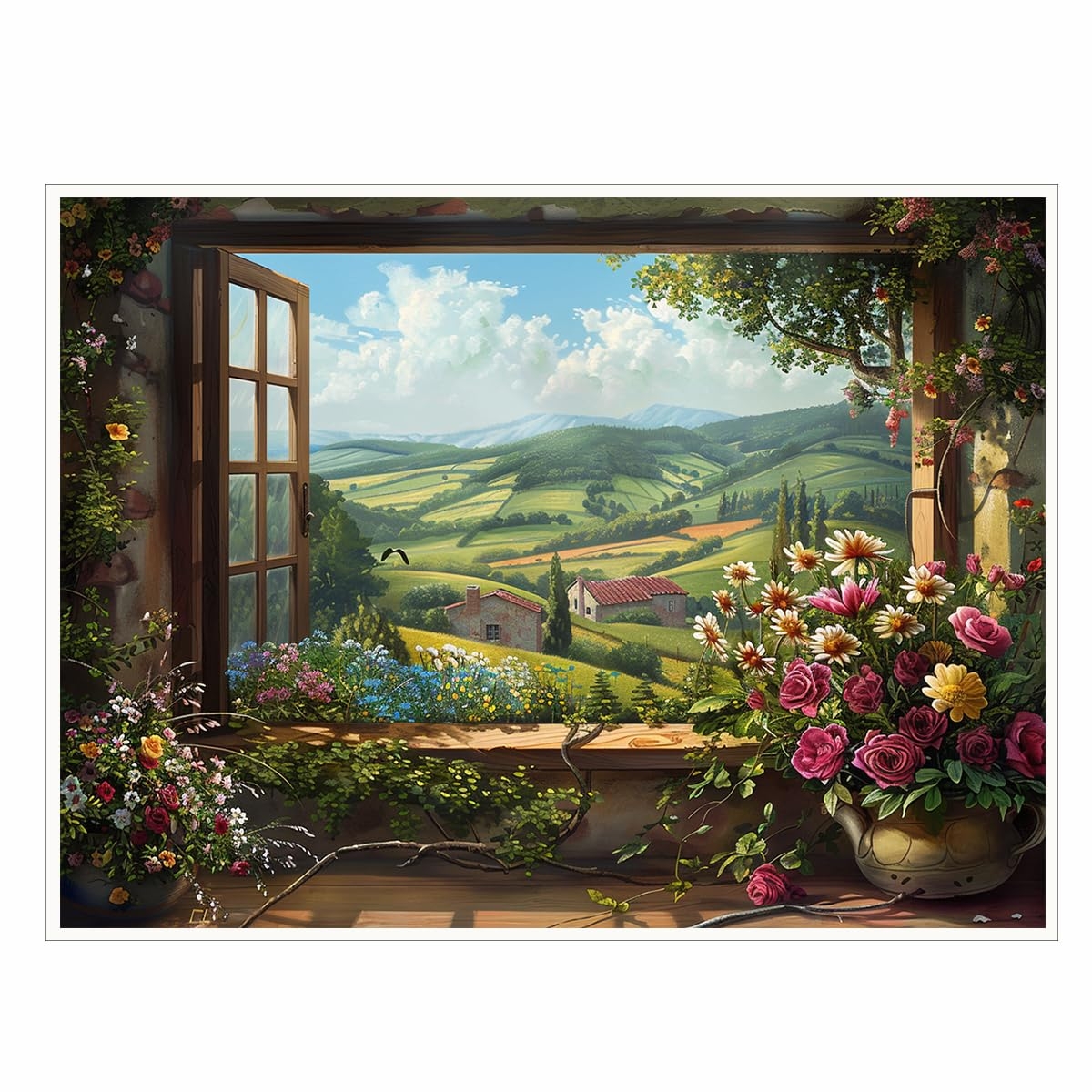 Amazon Open Window Wall Art English Countryside Garden View Rustic Faux Window Canvas Nature Landscape Print For Bedroom Living Room Office Farmhouse Decor 12x16in Unframed Posters Prints