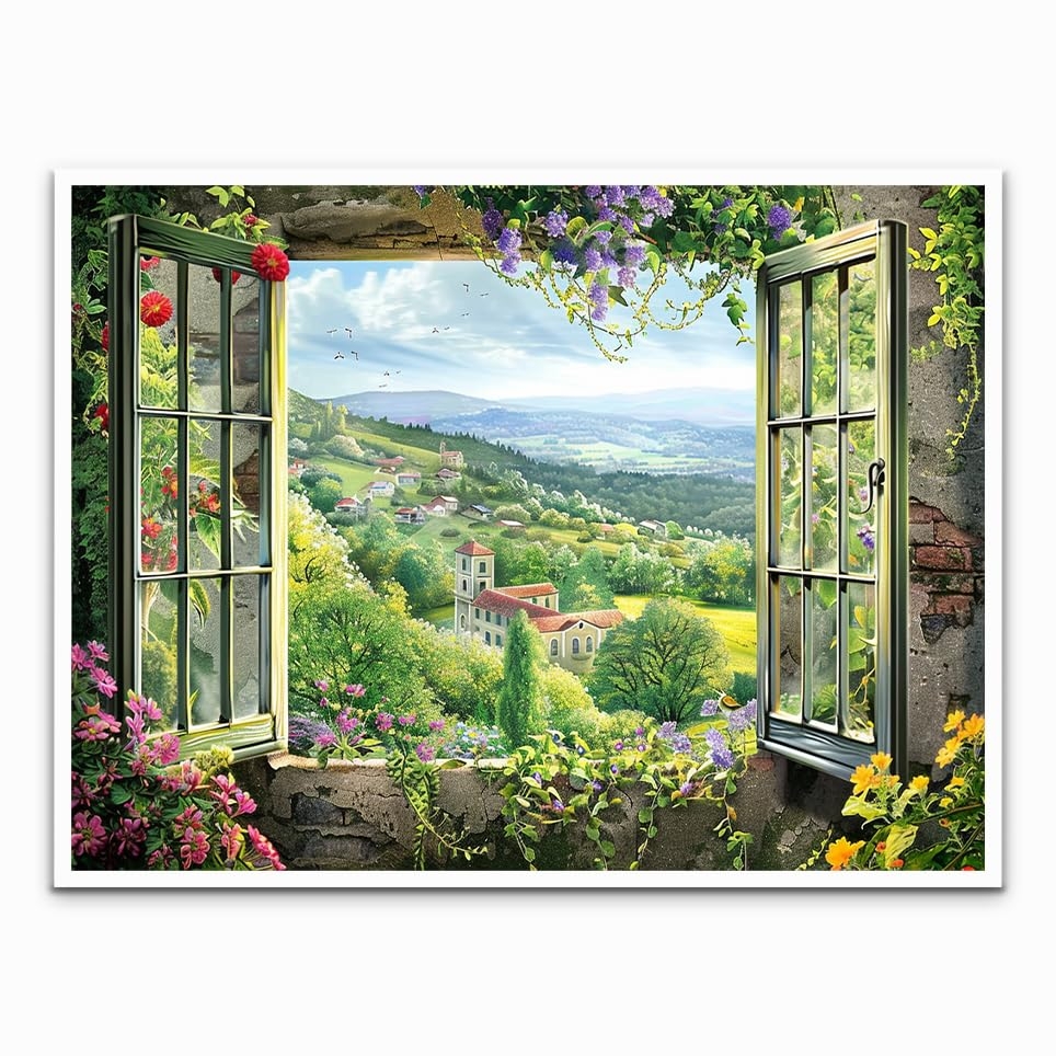 Amazon Open Windows With English Landscape Oil Painting On Canvas Printed Country Wall Art Unique Wall Decoration In Living Room Decorated Country Home Decor 24x36 Poster Unframed Posters Prints