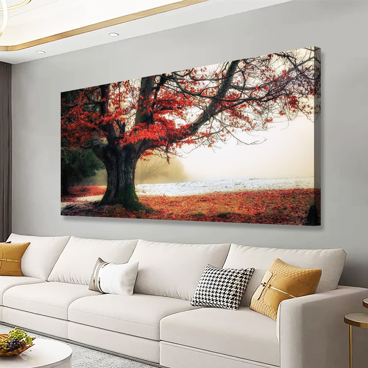 Amazon Stunning Nature Landscape Wall Art 20x40 Inches Canvas Artwork Of Sunrise Forest Scenery With Red Leaves Perfect Wall Decoration For Living Room Bedroom And More Posters Prints