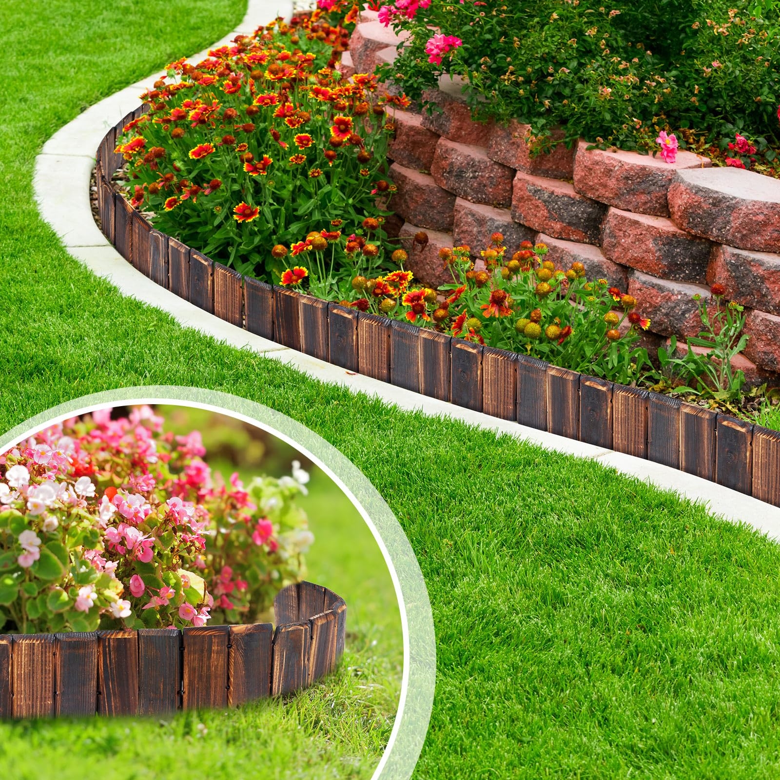 Amazon Suzile 4 Pcs Wooden Garden Edging Border 4 X 30 Inch Wood Landscape Edging With Gloves 10ft Flexible Bed Grass Weed Barrier For Decorative Lawn Yard Patio Driveway Pathway Tree
