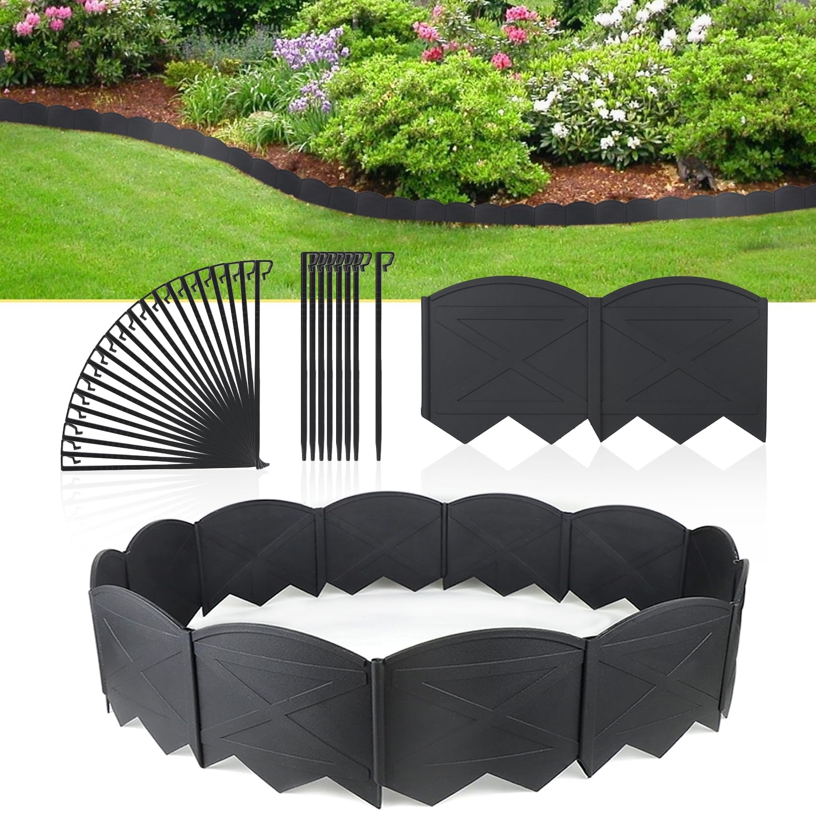 Amazon Vashly 20ft Landscape Edging No Dig 5 9 Inch Tall Garden Edging Border With 20 Pcs Stakes 20 Pack Garden Edging Flexible For Garden Flower Beds Lawn Yard Pathway Patio Lawn Garden