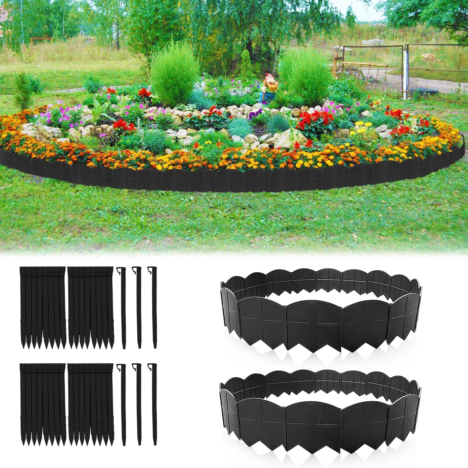 Amazon Vashly 40Ft Landscape Edging No Dig 5 9In Garden Edging Border With 40Pcs Stakes 40Pcs Plastic Flower Bed Border Flexible For Landscaping Lawn Patio Pathway Black Patio Lawn Garden