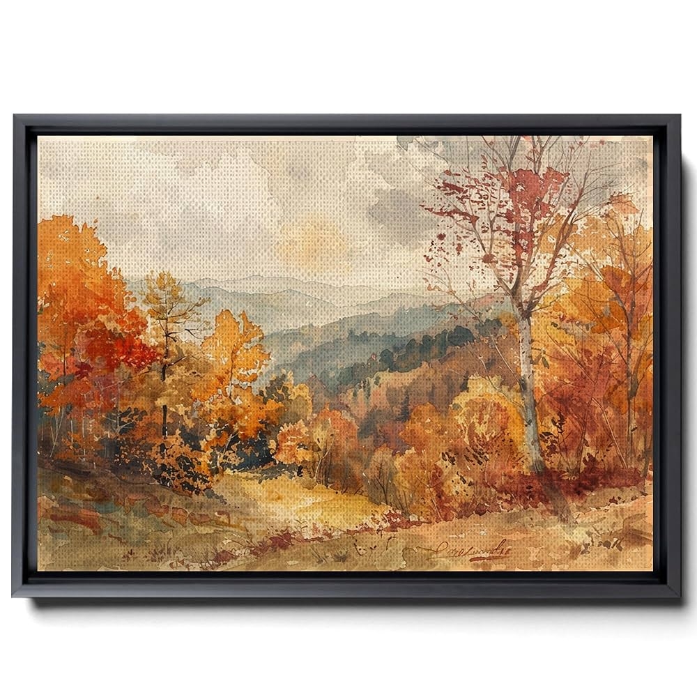 Amazon Vintage Autumn Landscape Painting Vintage Fall Trees Painting Autumn Painting Autumn Decor Rustic Fall Decor Moody Wall Art Forest Wall Art Autumn Art Prints Decor Home Kitchen
