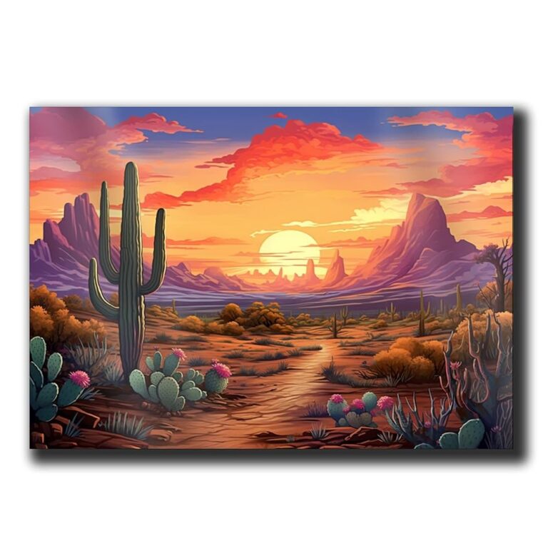 Amazon Watercolor Arid Desert Desert Landscape Sunset Desert Desert Cactus Cacti Art Desert Landscape With Cactus Abstract Art Decor Abstract Wall Decor Wall Art Home Kitchen