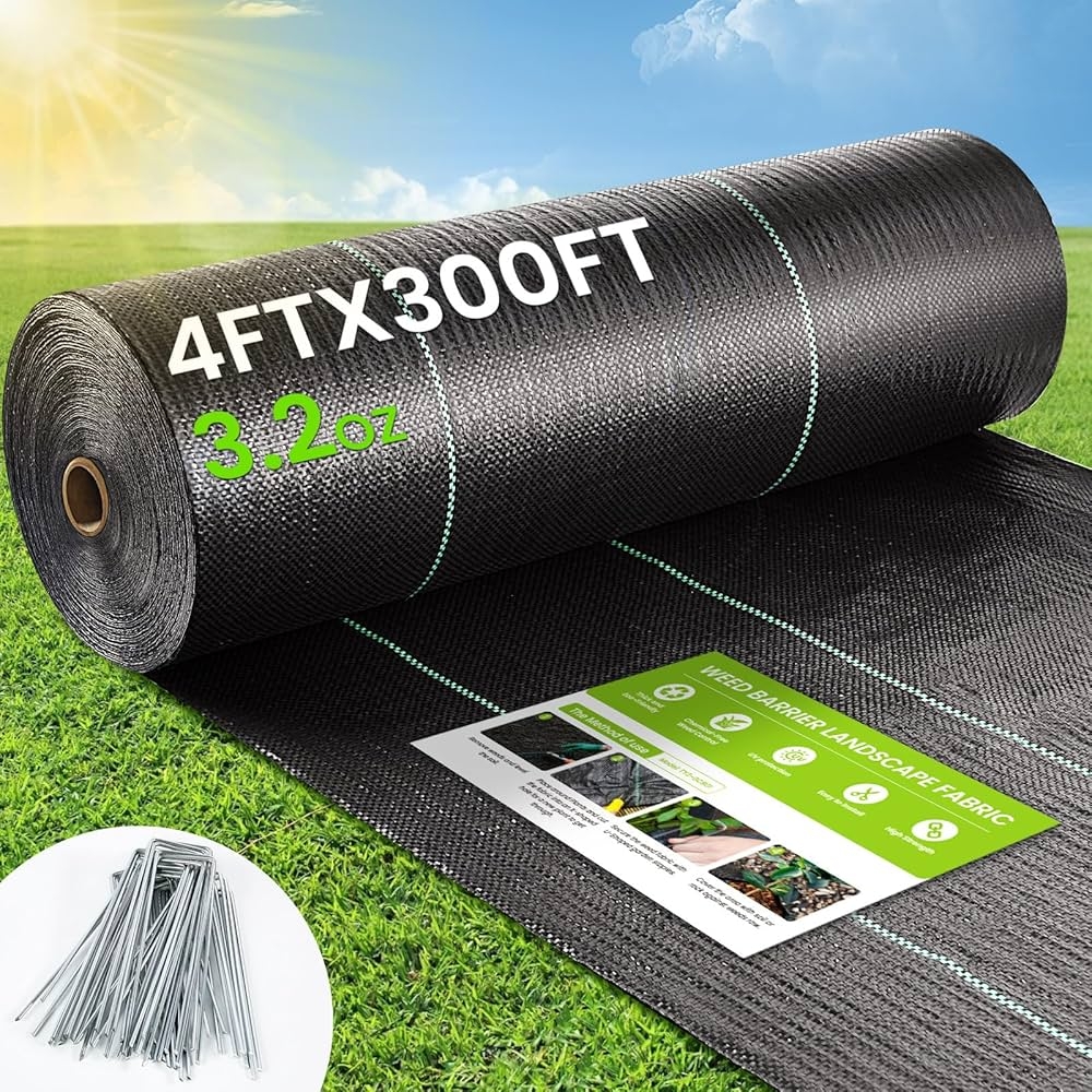 Amazon Weed Barrier Fabric 4x300ft Landscape Fabric 3 2oz Heavy Duty Durable Woven Geotextile Fabric High Permeability Ground Cover Mat Driveway Fabric Garden Weed Control Cloth With 20 U Securing Pegs Patio 