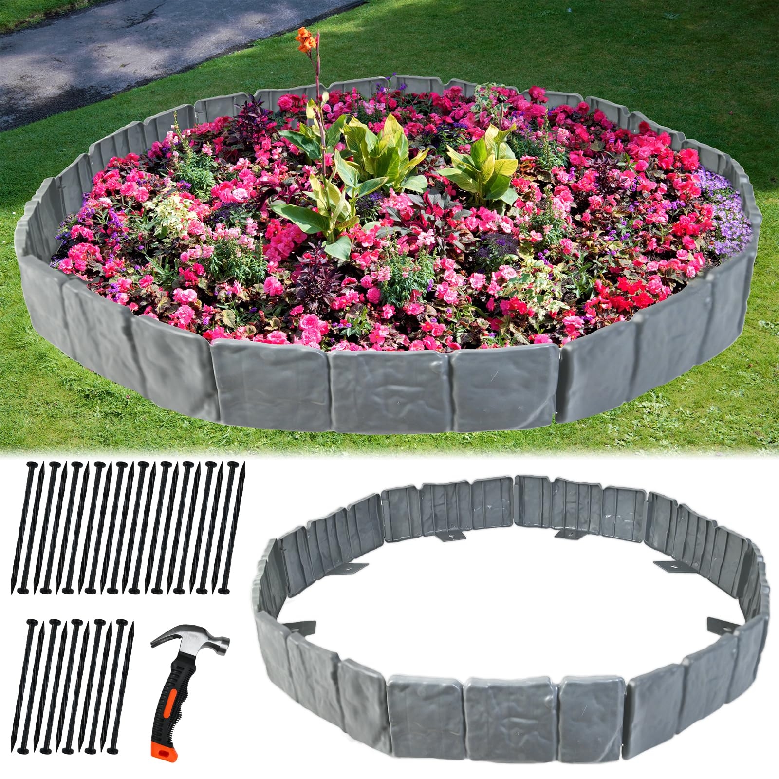 Amazon Yonroik Garden Edging Border 24 FT Plastic Landscape Edging No Dig For Flower Beds Garden Borders And Edging For DIY Outdoor Patio Balcony Yard Walk 30 PCS Gray Patio Lawn