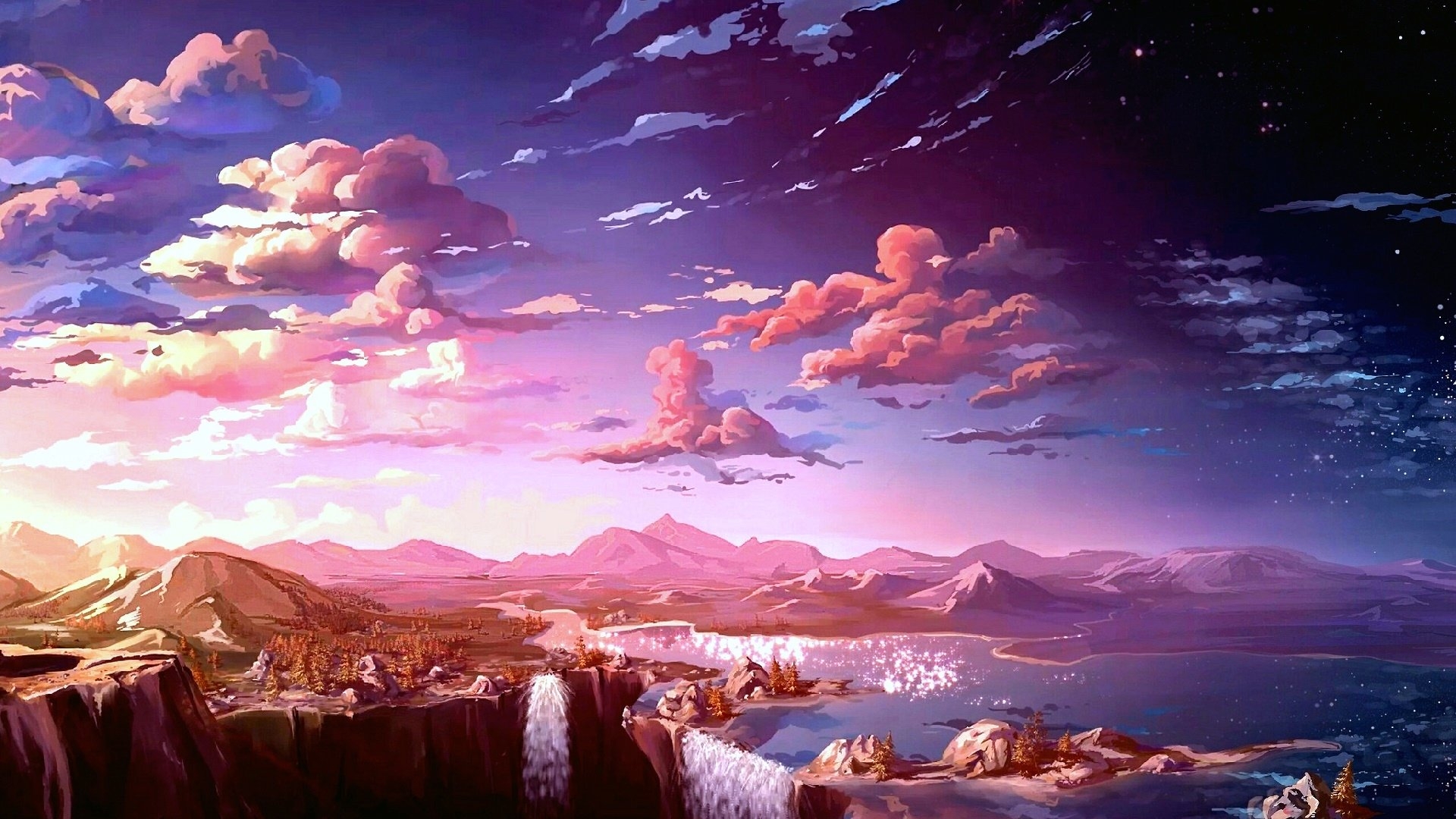 Anime Landscape HD Wallpaper Sky And Mountain Serenity