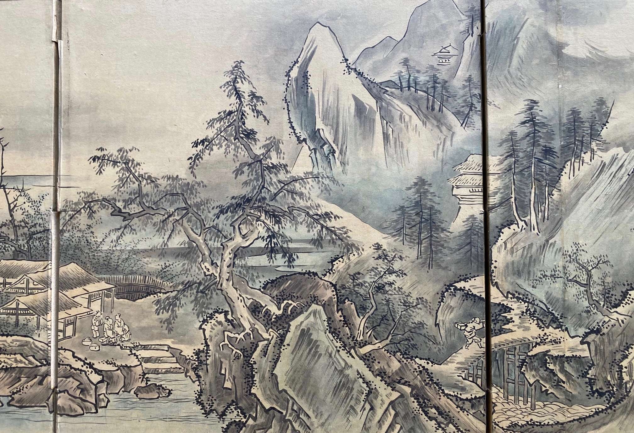 Antique Japanese Landscape Screen Painting By Unkoku T eki Zentner Collection
