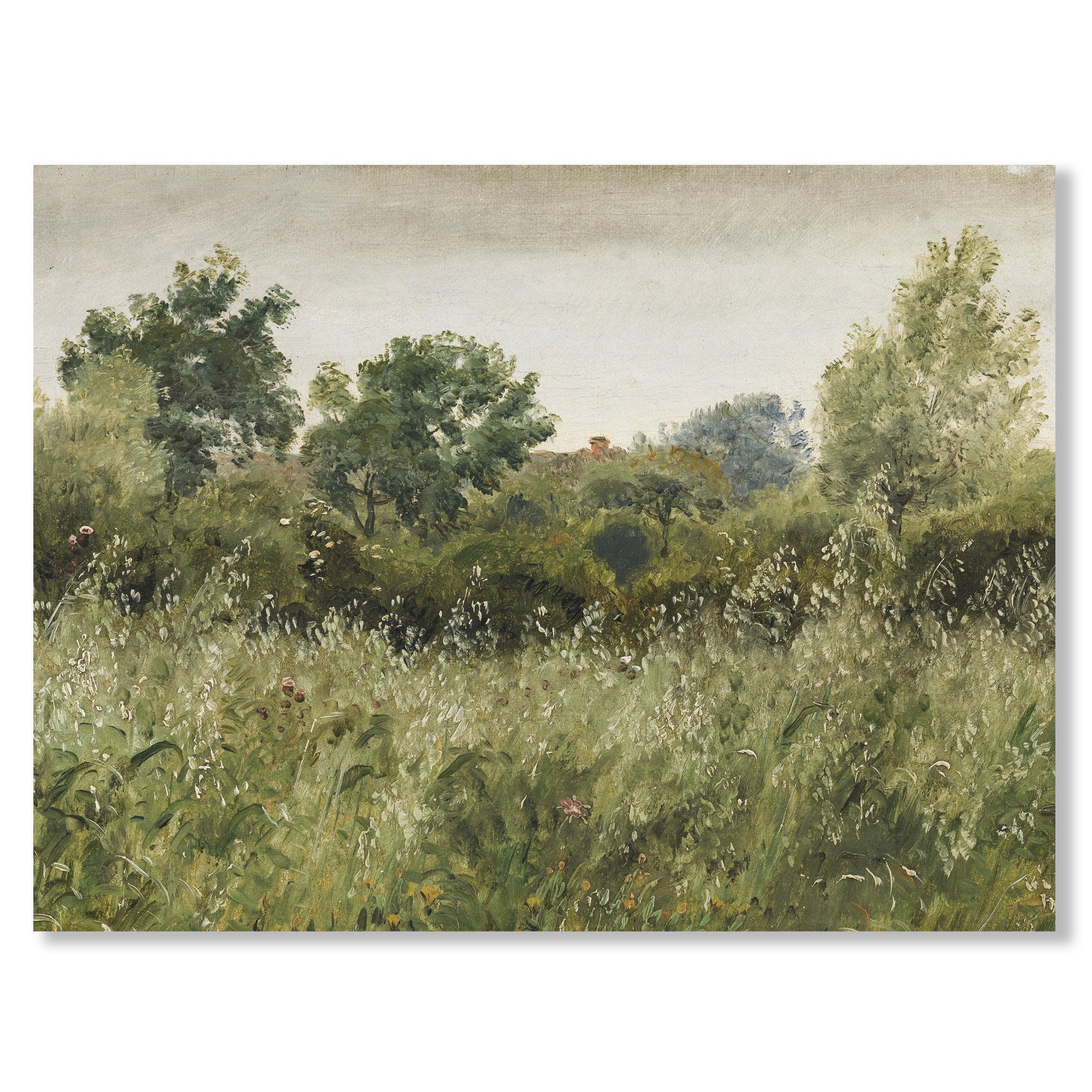 Antique Landscape Painting Digital Download Art Vintage Oil Painting Downloadable Landscape Print Printable Wall Art Green Summer Field Etsy