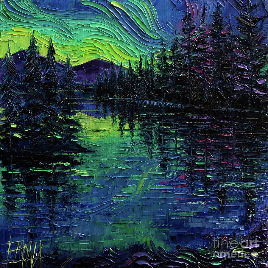 landscape art oil painting aurora