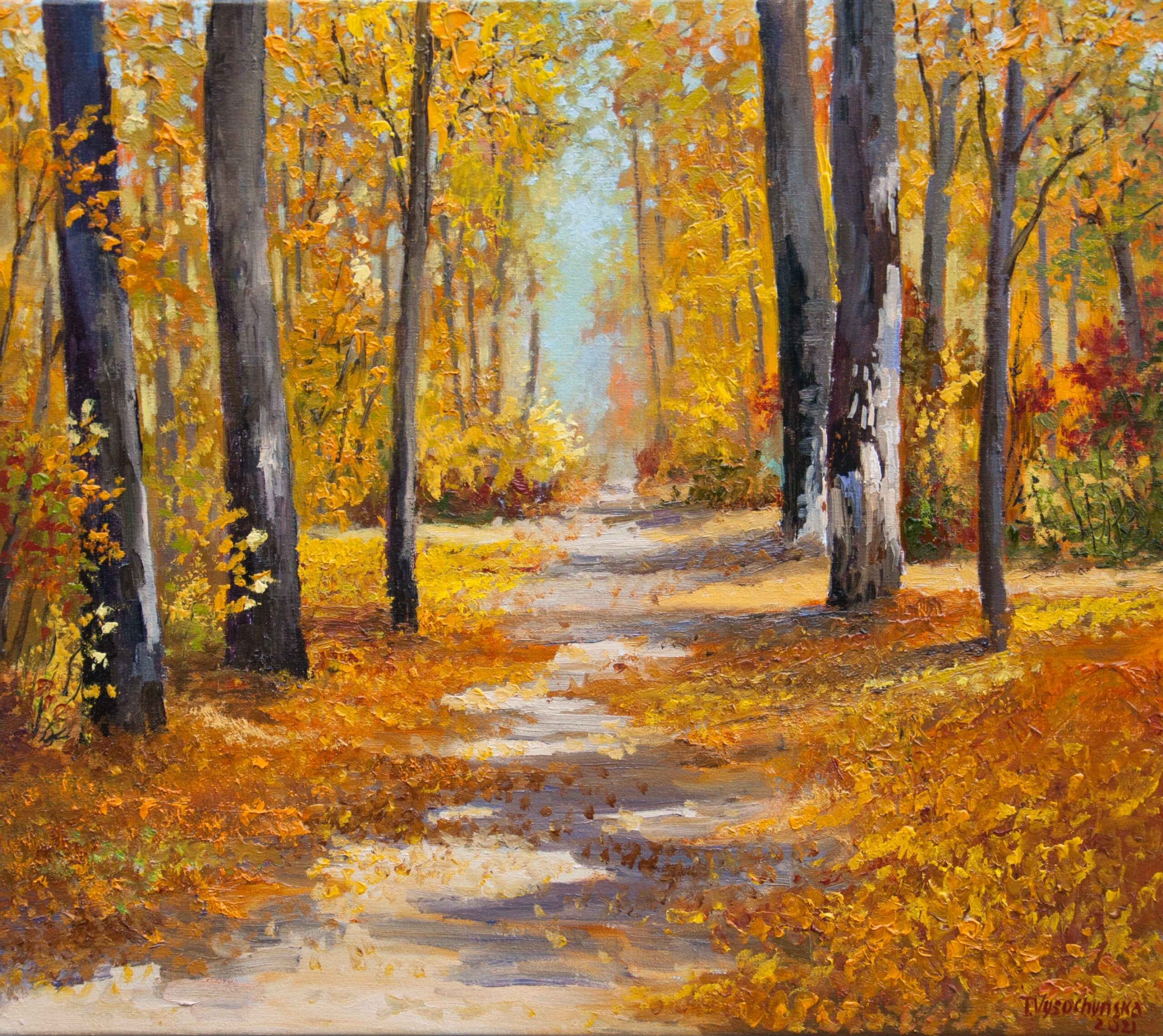 Autumn Forest Landscape Painting Original Art On Canvas Fall Oil Painting Golden Autumn Trees Painting Fall Colors 14 X 16in Etsy