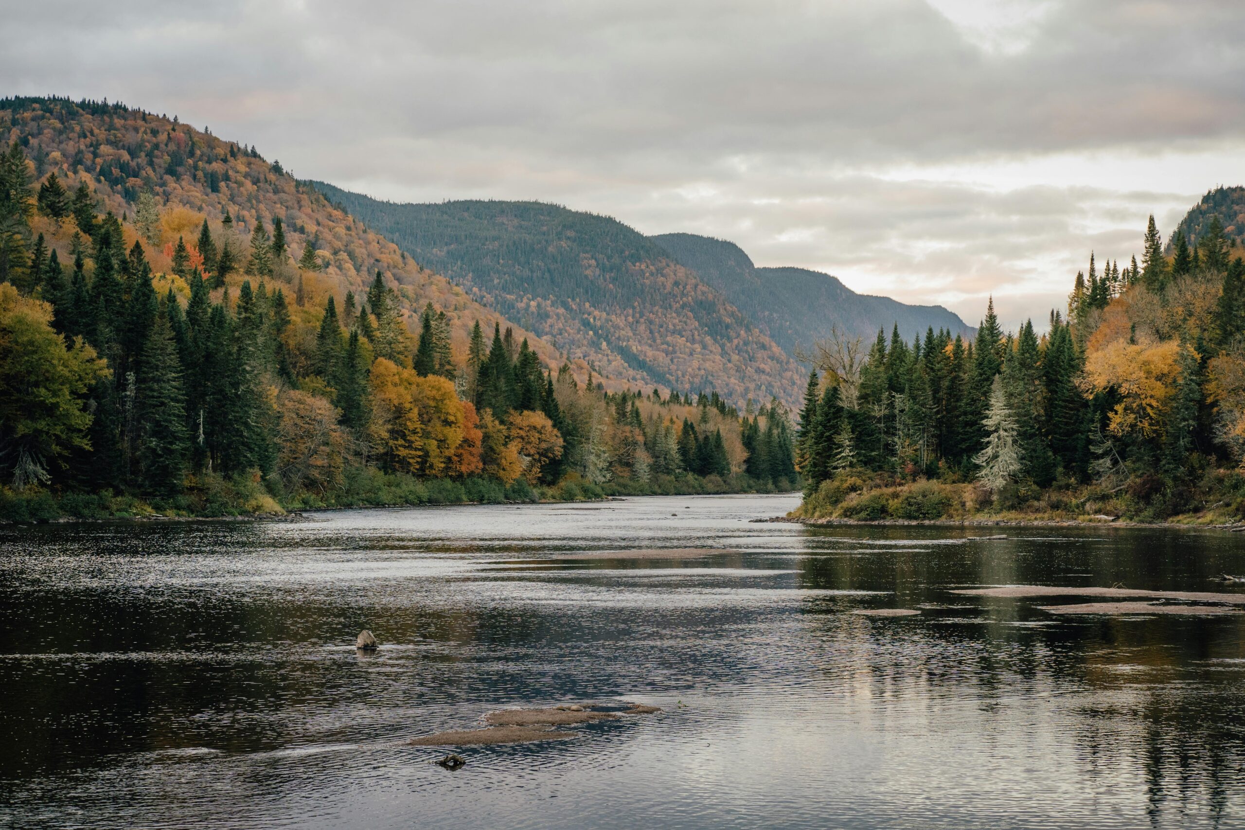 Autumn Mountain Landscape With River Free Stock Photo
