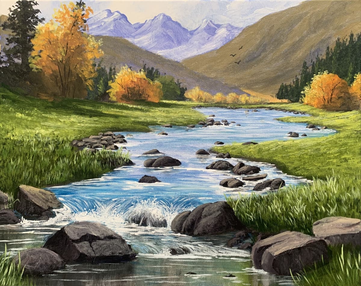 Autumn River Landscape In Acrylic Online Art Lessons