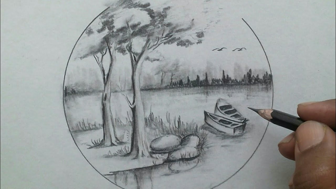 Beautiful Landscape Scenery Drawing Step By Step Drawing Ideas YouTube