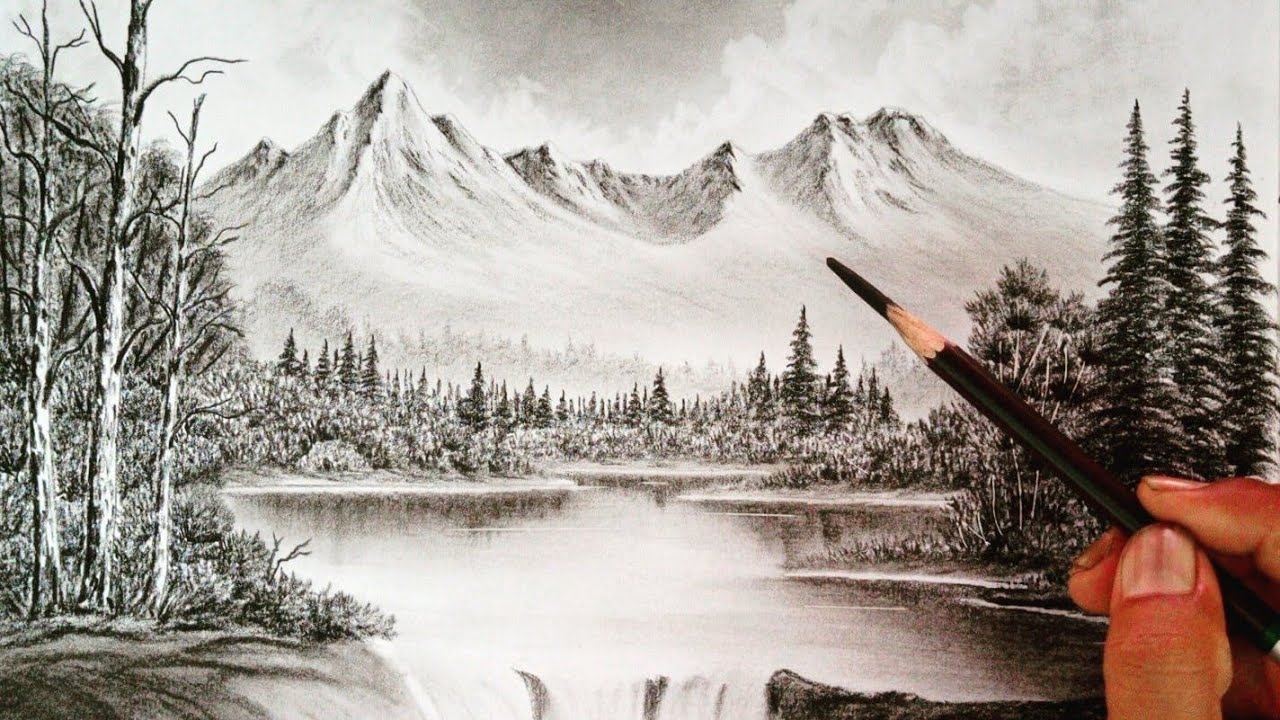 Beautiful Landscape Scenery Drawing With Pencil Pencil Drawing Nature YouTube