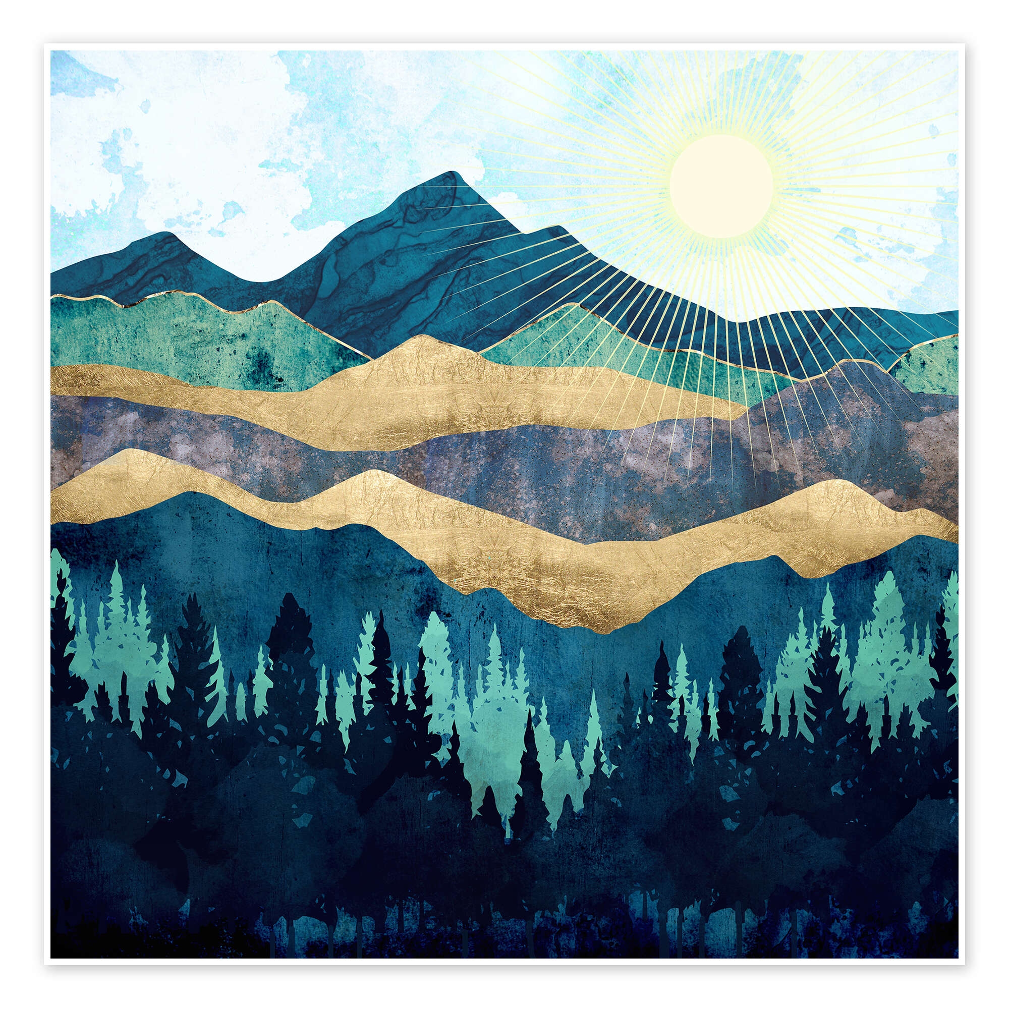 Blue Forest Mountain Landscape Print By SpaceFrog Designs Posterlounge