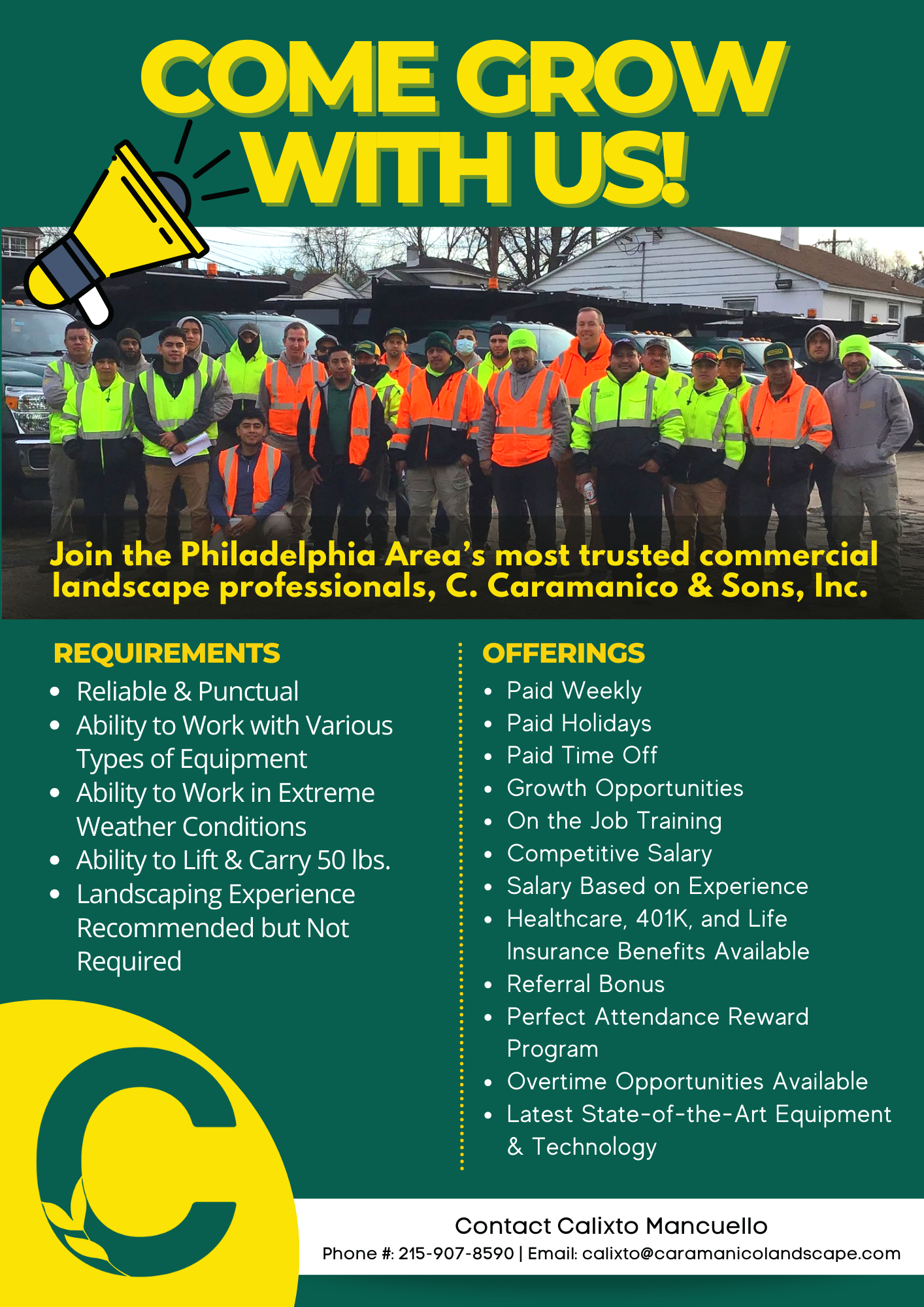 Caramanico Careers Landscape Contractors Upland Pennsylvania