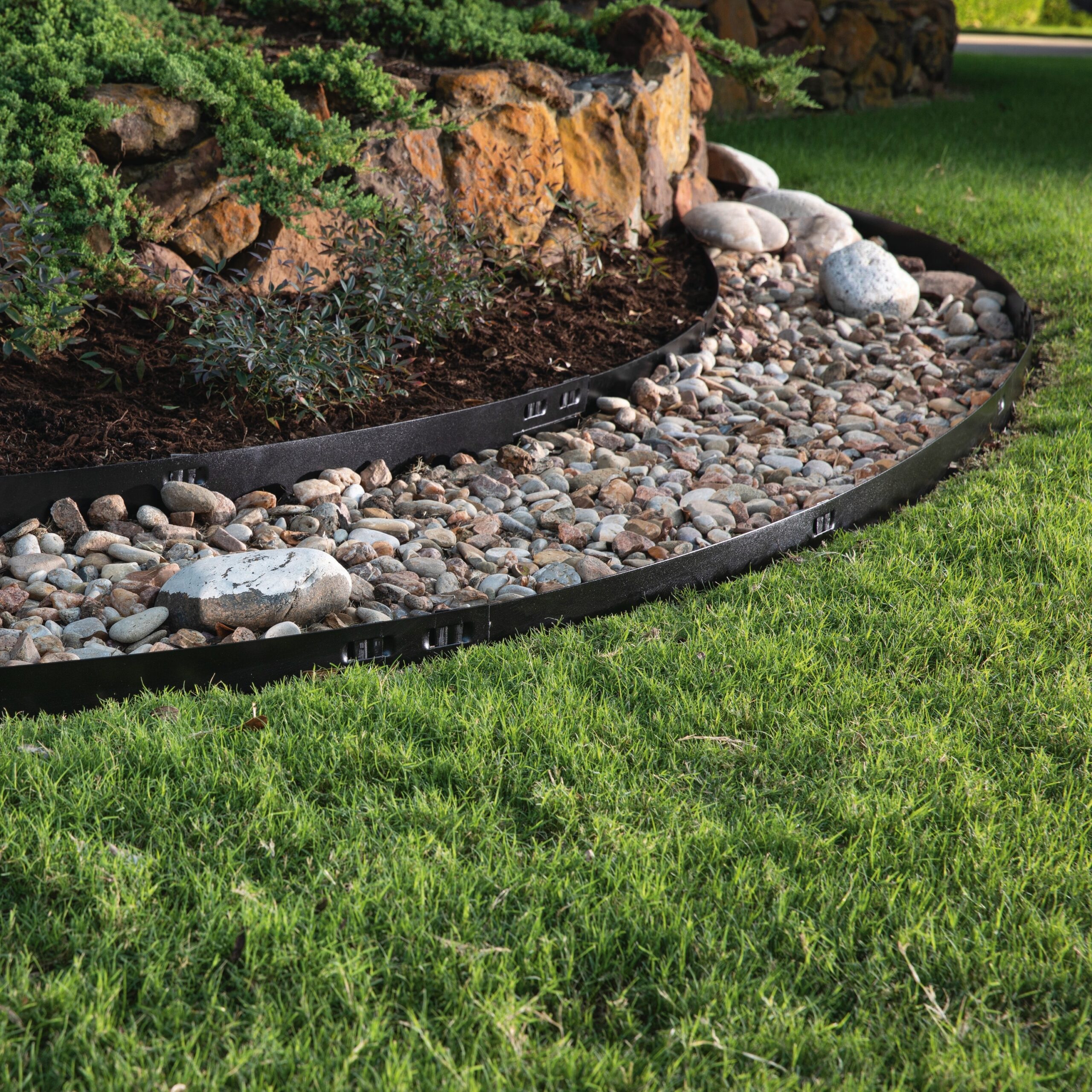 Colmet 4 ft X 4 in The Original Attached Stake Black Texture Steel Landscape Edging Section 144SSBK At Lowes