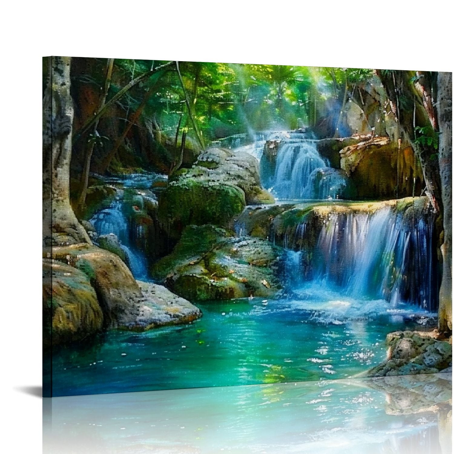 COMIO Canvas Wall Art Nature Landscape Pictures Green Forest Waterfall Poster Canvas Prints Framed Artwork Spa Bathroom Bathroom Room Decor Walmart