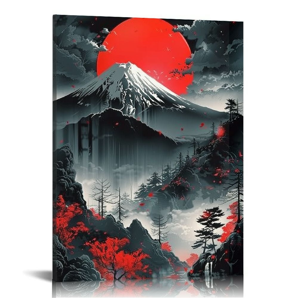 COMIO Japanese Wall Art Prints Japanese Landscape Art Posters Red And Black Cherry Blossom Trees Picture Fashion Canvas Art Painting For Living Room Bedroom Wall Decor Walmart
