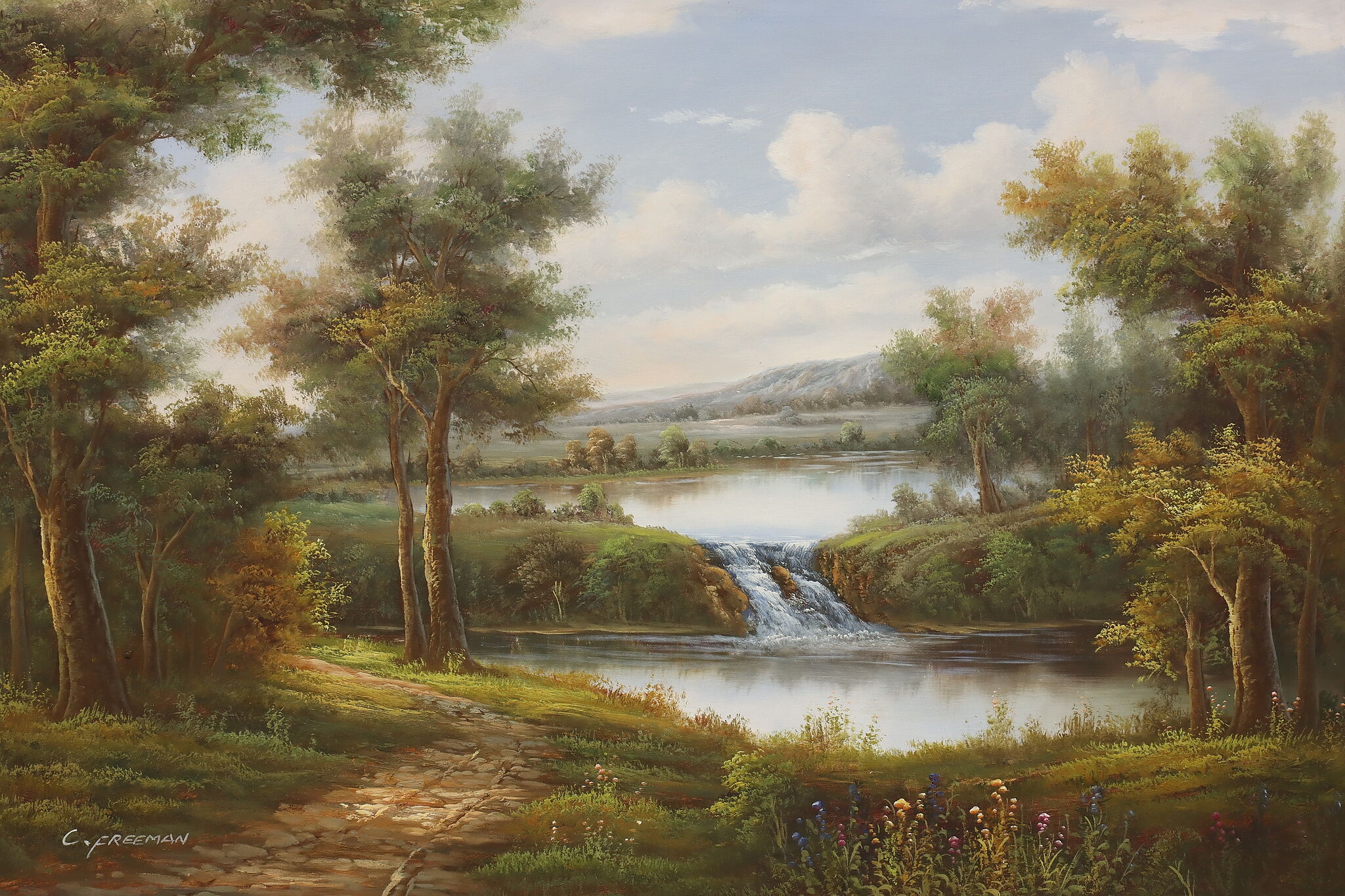 Country Landscape Vintage Original Oil Painting Freeman 41 