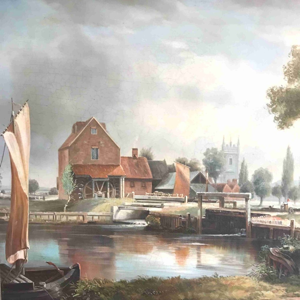 Dedham Lock Mill After John Constable Large Landscape Oil Portrait Painting On Canvas 33 5 X 44 5 Inches
