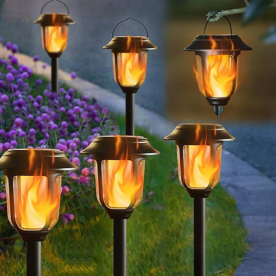 Dynaming Dual Use Solar Flame Lights Outdoor 6 Pack Solar Flickering Flame Pathway Lights Hanging Lantern Light Auto On Off Waterproof For Garden Lawn Patio Yard Walkway Deck Driveway Amazon