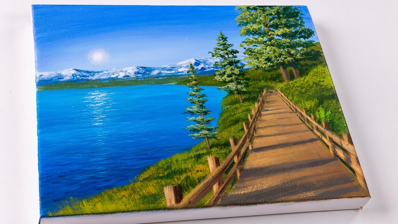 Easy Landscape Painting For Beginners Lake Painting Acrylic Painting On Canvas YouTube